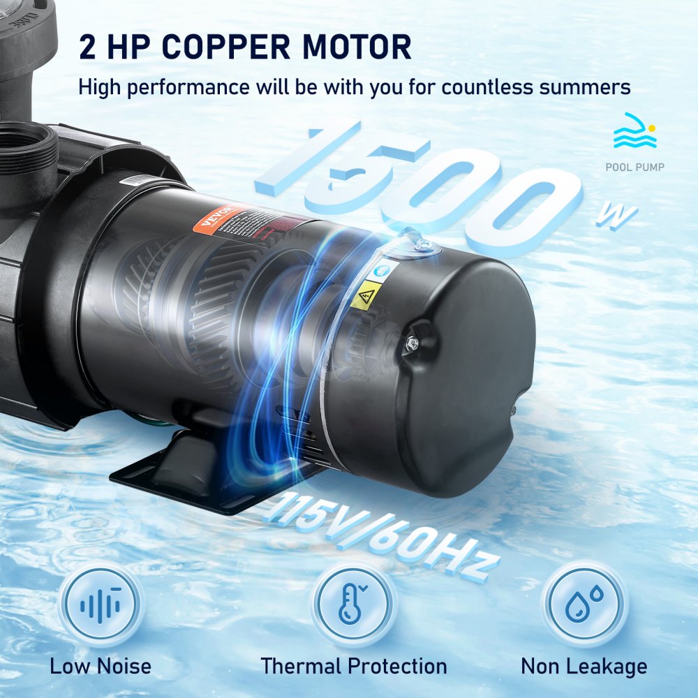 VVPS120BUS - 2.0HP Pool Pump with 5400 GPH Flow Rate and Thermal Protection