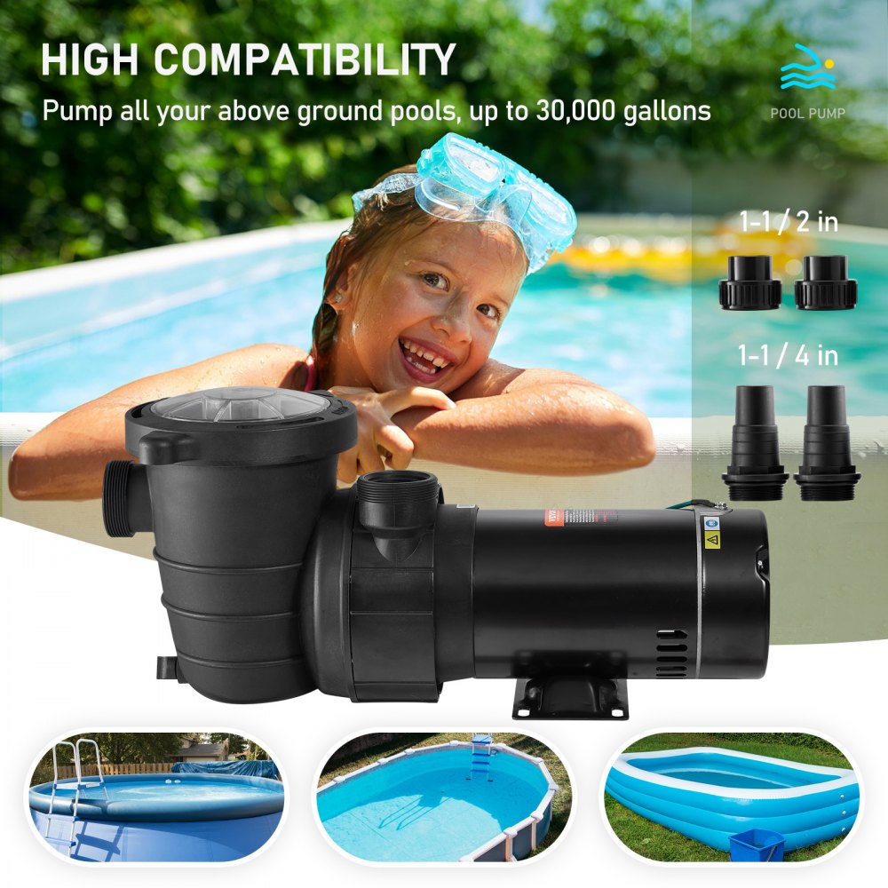 VVPS120BUS - 2.0HP Pool Pump with 5400 GPH Flow Rate and Thermal Protection