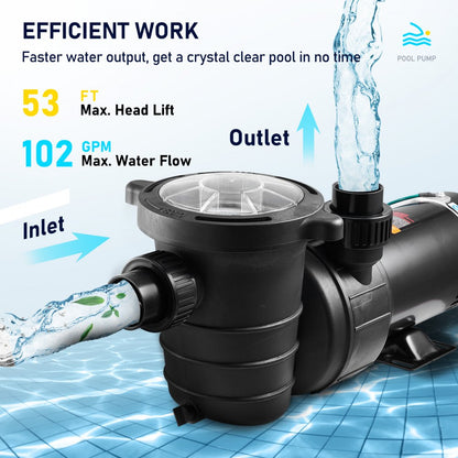 VVPS120BUS - 2.0HP Pool Pump with 5400 GPH Flow Rate and Thermal Protection