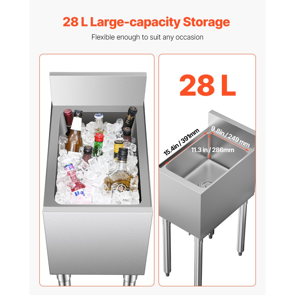 CIBT1912 - 28L Stainless Steel Ice Bin with Sliding Lid & Bottle Holders