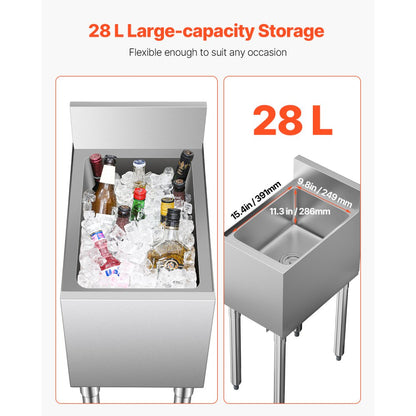 CIBT1912 - 28L Stainless Steel Ice Bin with Sliding Lid & Bottle Holders