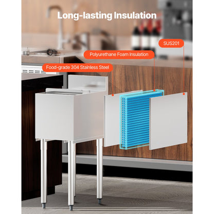 CIBT1912 - 28L Stainless Steel Ice Bin with Sliding Lid & Bottle Holders