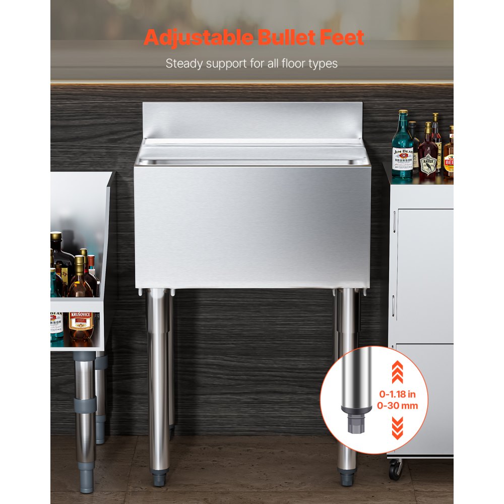 CIBT1924 - 61L Stainless Steel Underbar Ice Bin with Bottle Holders