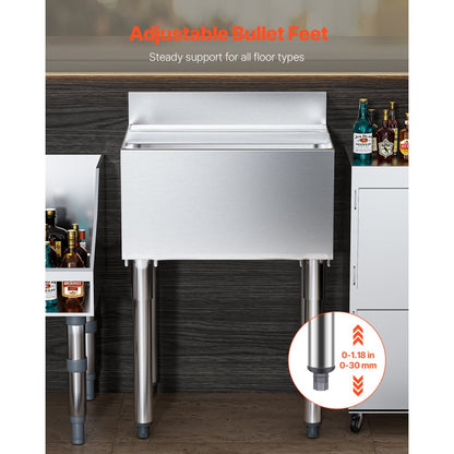 CIBT1924 - 61L Stainless Steel Underbar Ice Bin with Bottle Holders