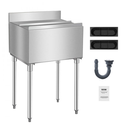 CIBT1924 - 61L Stainless Steel Underbar Ice Bin with Bottle Holders