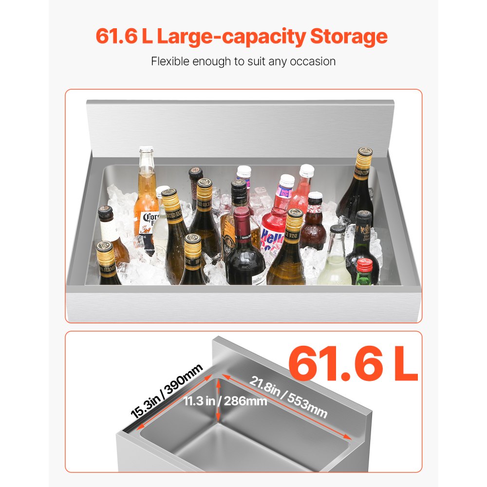 CIBT1924N - 61.6L Stainless Steel Ice Bin with Sliding Lid & Bottle Holders