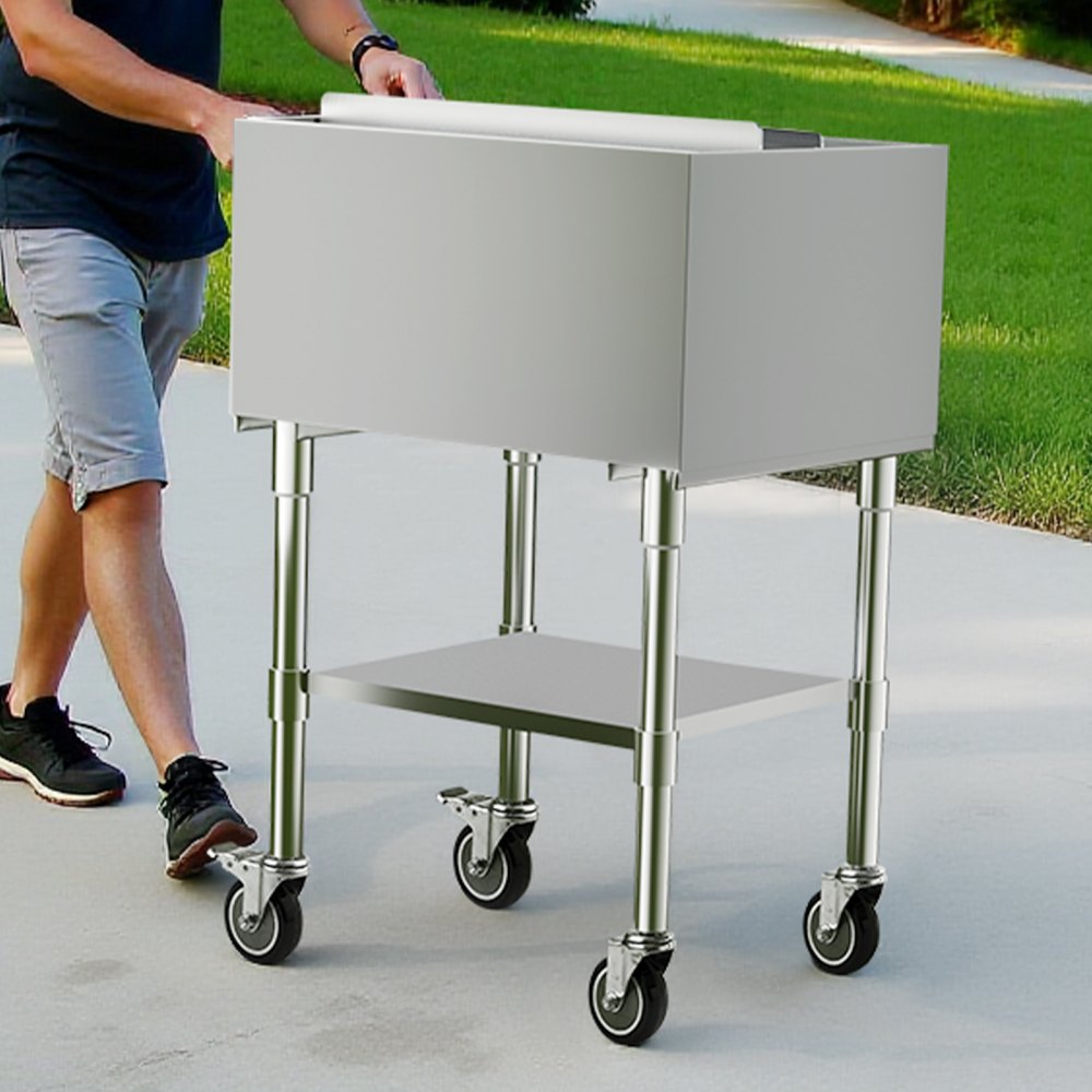 CIBT1924C - 61.6L Stainless Steel Ice Bin on Wheels with Storage Tray