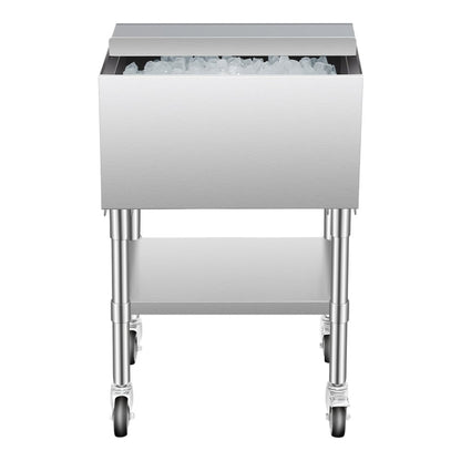 CIBT1924C - 61.6L Stainless Steel Ice Bin on Wheels with Storage Tray