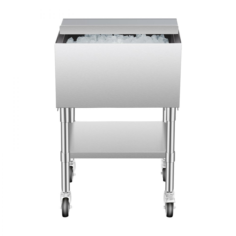 CIBT1924C - 61.6L Stainless Steel Ice Bin on Wheels with Storage Tray