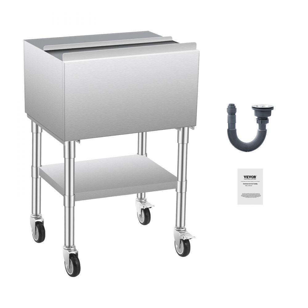 CIBT1924C - 61.6L Stainless Steel Ice Bin on Wheels with Storage Tray