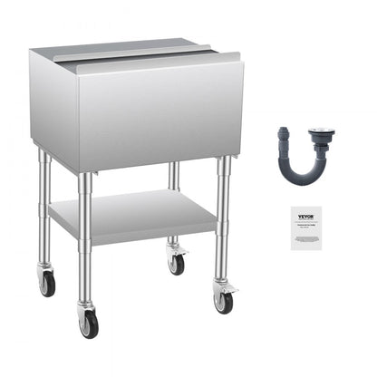 CIBT1924C - 61.6L Stainless Steel Ice Bin on Wheels with Storage Tray