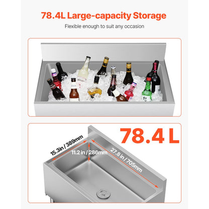 CIBT1930 - 78.4L Underbar Stainless Steel Ice Bin with Sliding Lid