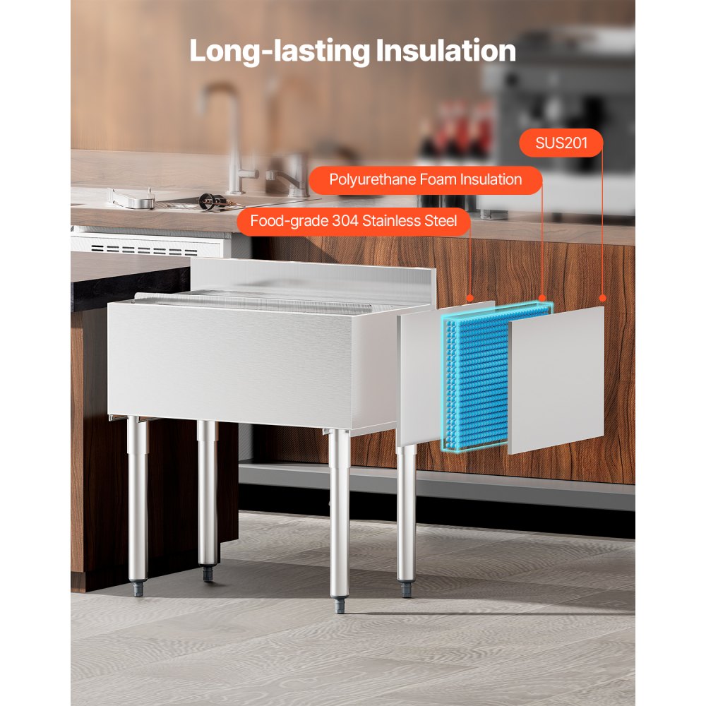 CIBT1930 - 78.4L Underbar Stainless Steel Ice Bin with Sliding Lid