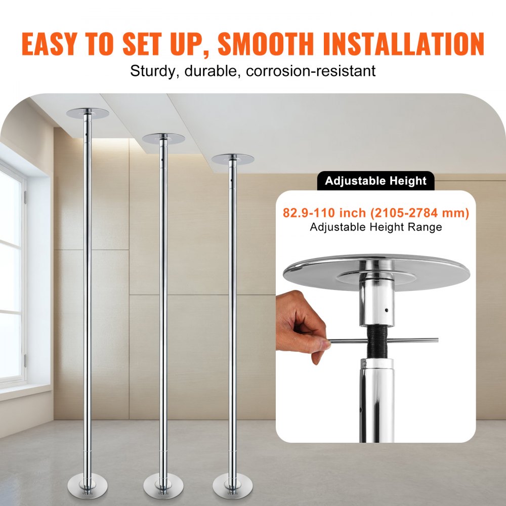 HM-590S - Adjustable 45mm Stainless Steel Dancing Pole for Home or Studio