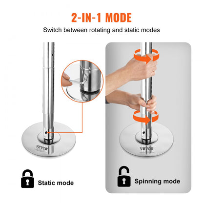 HM-P602 - 45mm Stainless Steel Dancing Pole, 88-118in Height, 200kg Capacity