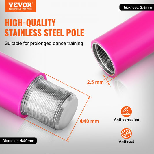 HM-594 - Adjustable 40mm Pink Dance Pole for Fitness & Flexibility