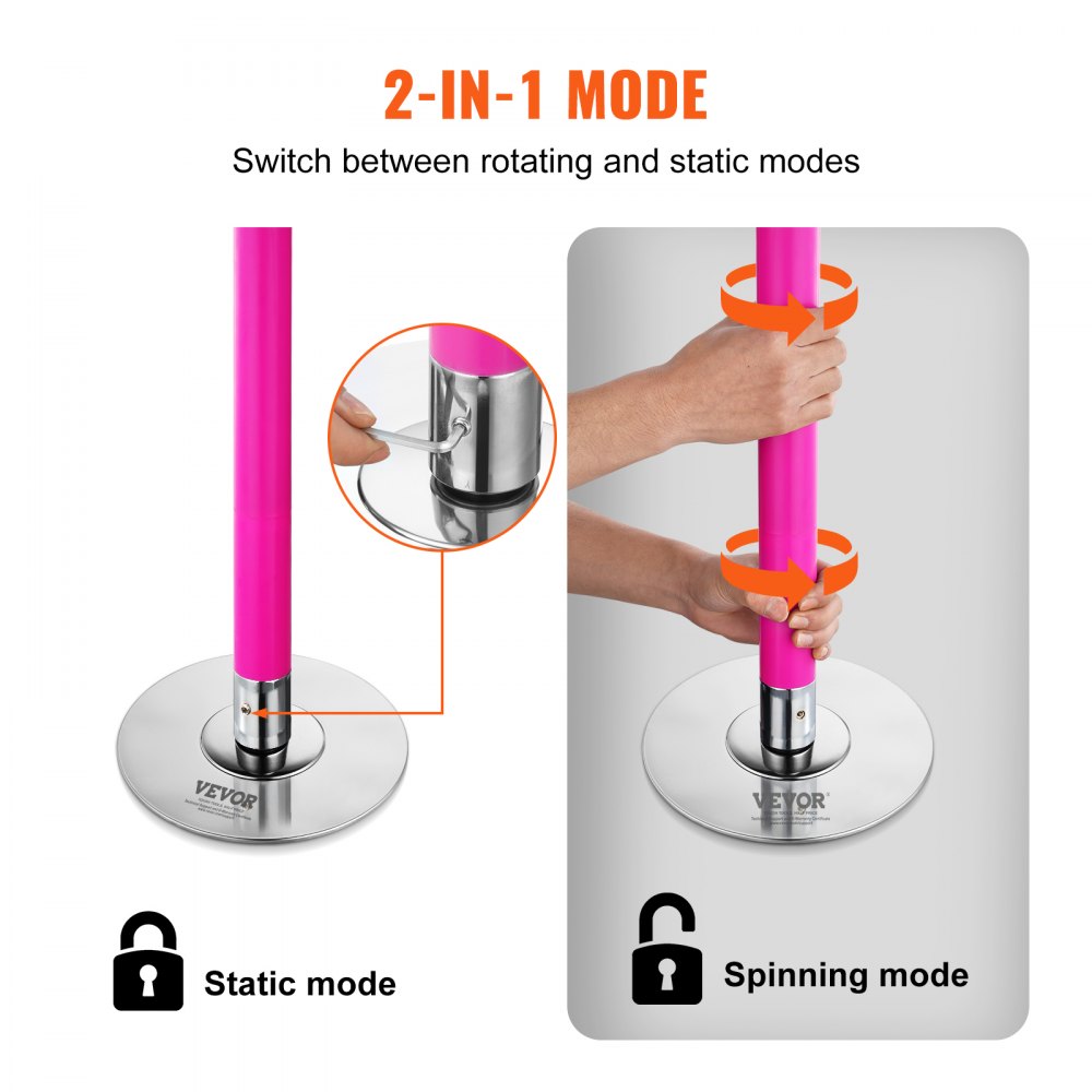 HM-594 - Adjustable 40mm Pink Dance Pole for Fitness & Flexibility