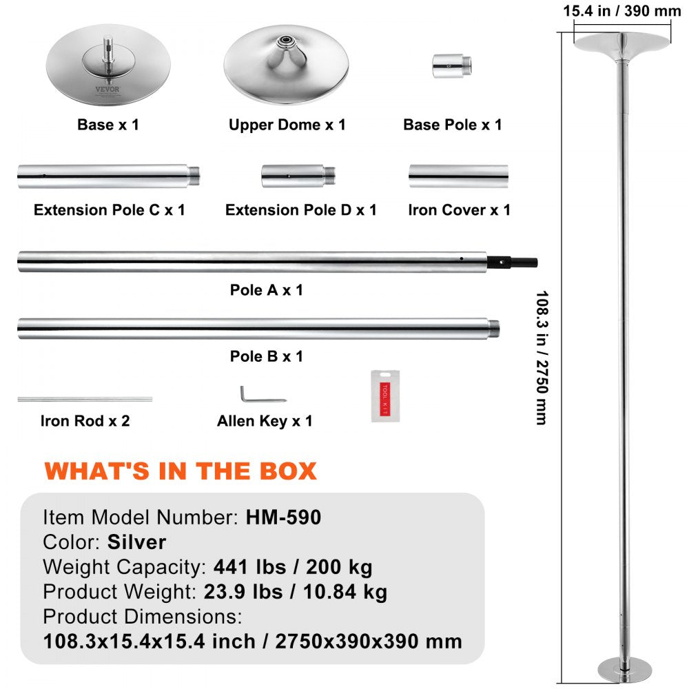 HM-590 - Adjustable 45mm Stainless Steel Dance Pole for All Skill Levels