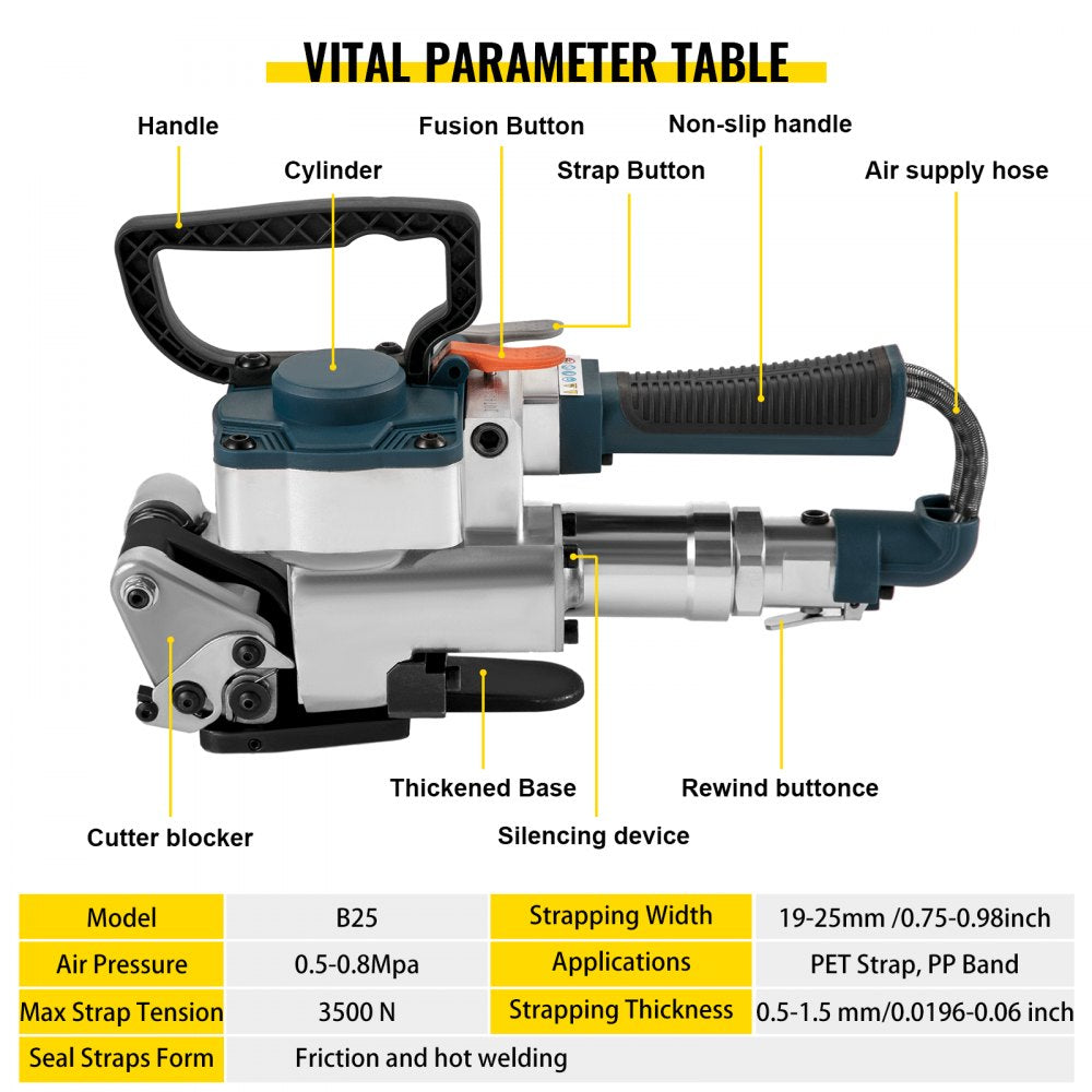 B25 - Lightweight Pneumatic Strapping Tool for 0.75-0.98 inch Belts