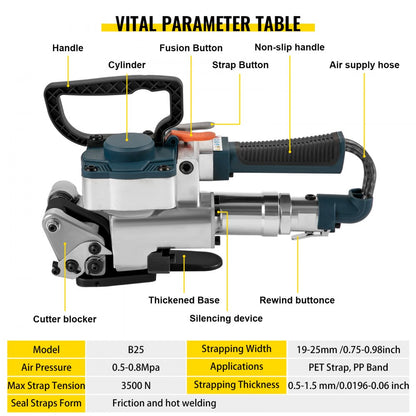B25 - Lightweight Pneumatic Strapping Tool for 0.75-0.98 inch Belts