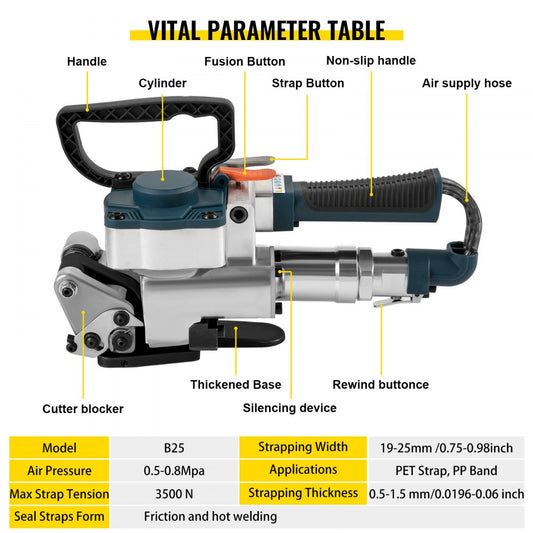 B25 - Lightweight Pneumatic Strapping Tool for 0.75-0.98 inch Belts