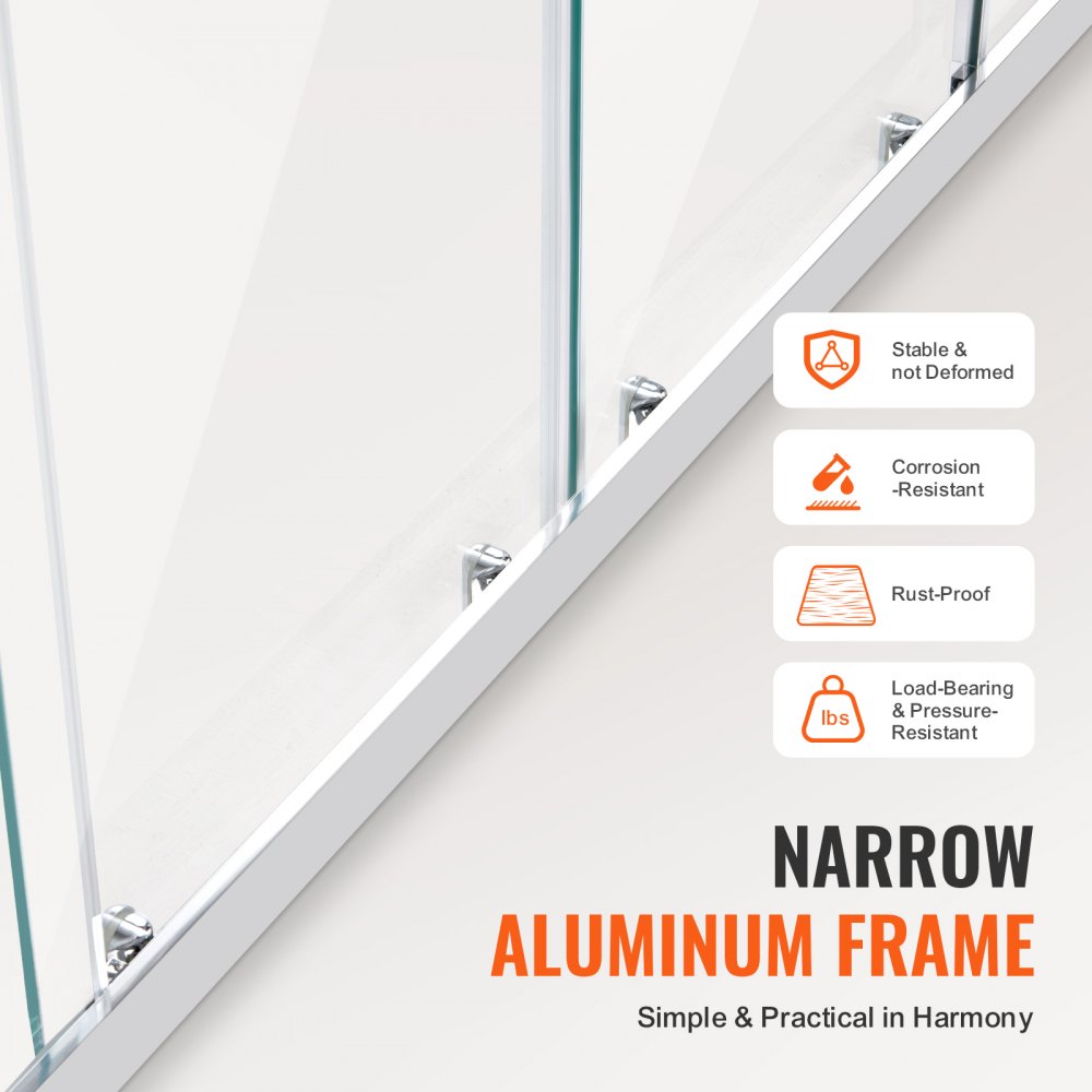 CNH-EC-S742A CH - 57.8-59" Semi-Frameless Sliding Shower Door, Easy Clean Glass