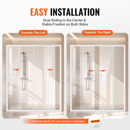 CNH-EC-S742A CH - 57.8-59" Semi-Frameless Sliding Shower Door, Easy Clean Glass