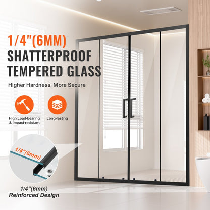 CNH-EC-S742A MB - 57.8-59 in Semi-Frameless Shower Door with Easy-Clean Glass