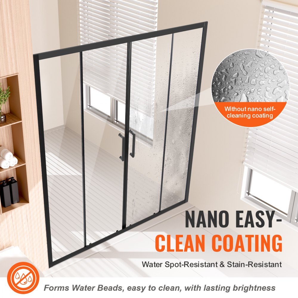 CNH-EC-S742A MB - 57.8-59 in Semi-Frameless Shower Door with Easy-Clean Glass