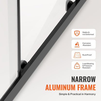 CNH-EC-S742A MB - 57.8-59 in Semi-Frameless Shower Door with Easy-Clean Glass
