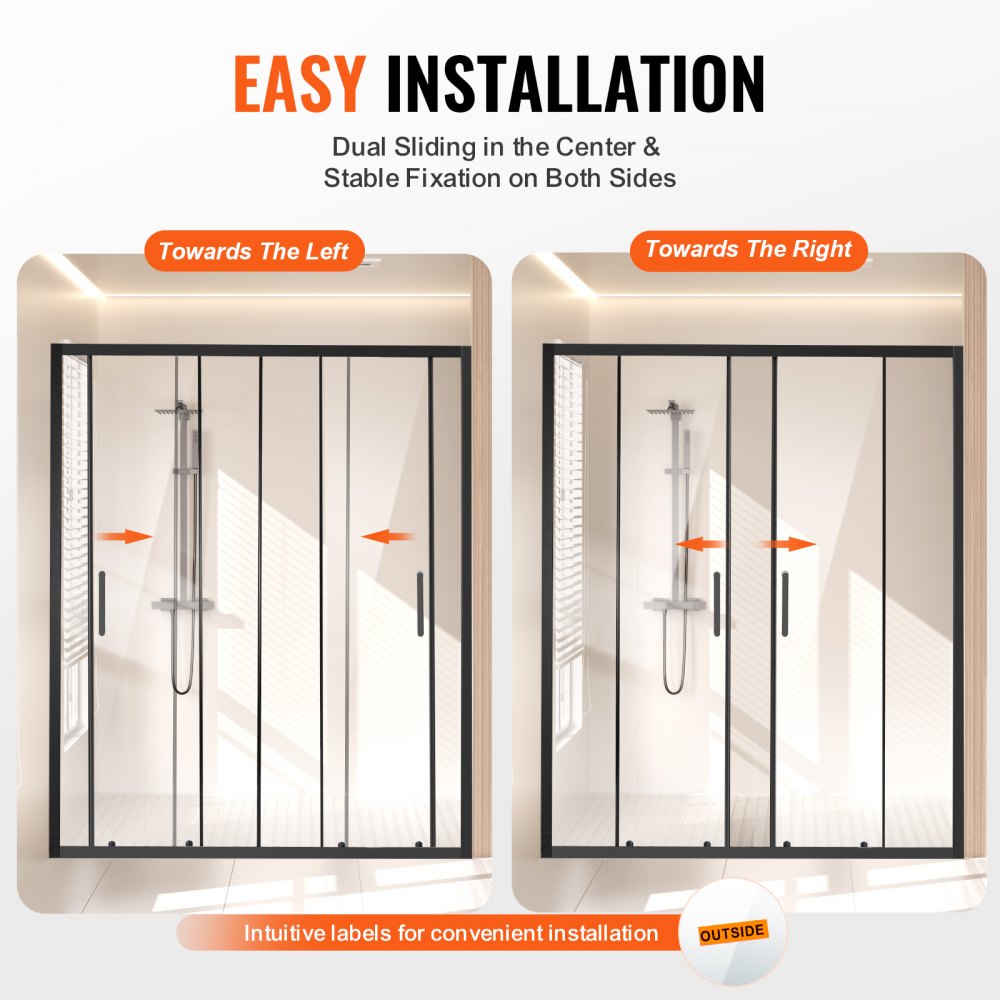 CNH-EC-S742A MB - 57.8-59 in Semi-Frameless Shower Door with Easy-Clean Glass