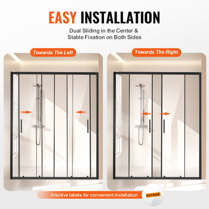 CNH-EC-S742A MB - 57.8-59 in Semi-Frameless Shower Door with Easy-Clean Glass