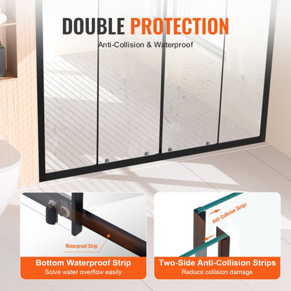 CNH-EC-S742A MB - 57.8-59 in Semi-Frameless Shower Door with Easy-Clean Glass