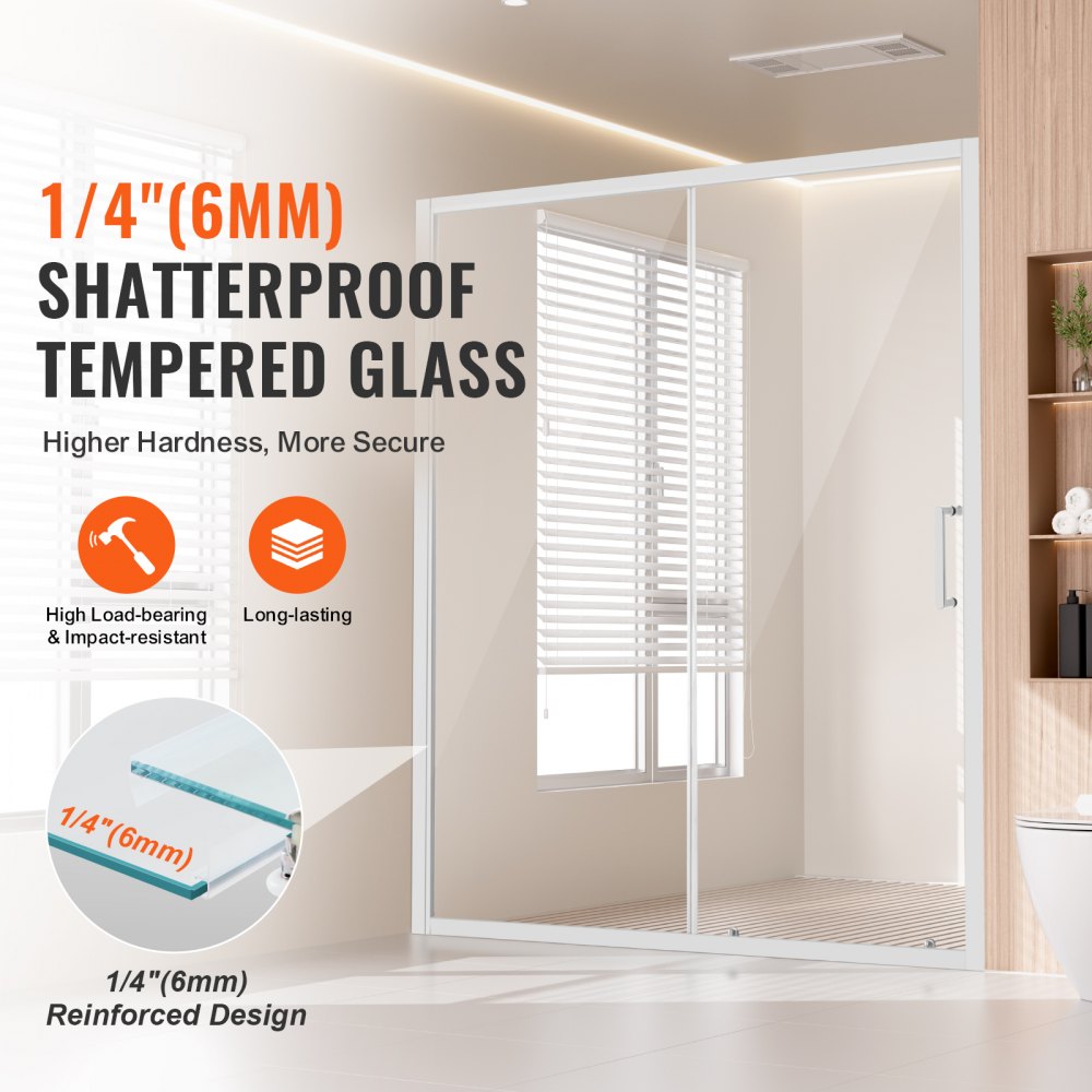 CNH-EC-S721A CH - 57.7-59" Semi-Frameless Sliding Shower Door with Tempered Glass