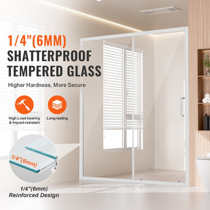 CNH-EC-S721A CH - 57.7-59" Semi-Frameless Sliding Shower Door with Tempered Glass