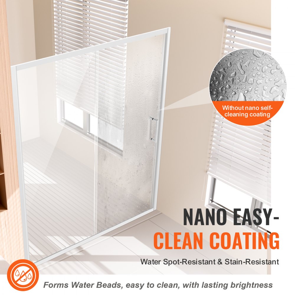 CNH-EC-S721A CH - 57.7-59" Semi-Frameless Sliding Shower Door with Tempered Glass