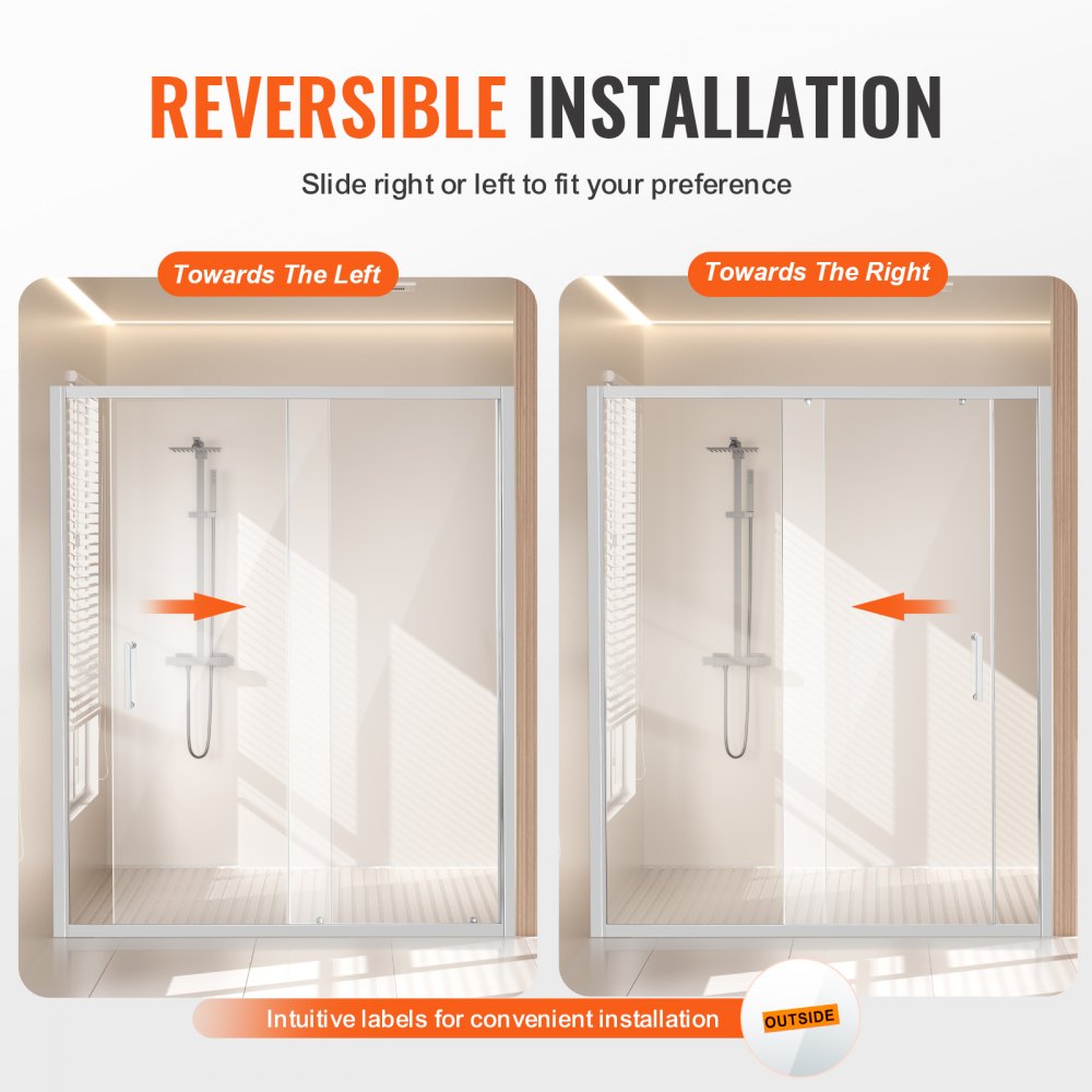 CNH-EC-S721A CH - 57.7-59" Semi-Frameless Sliding Shower Door with Tempered Glass
