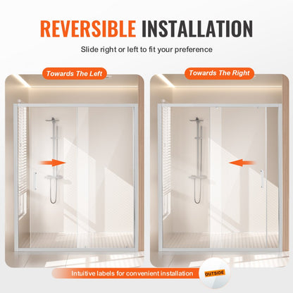 CNH-EC-S721A CH - 57.7-59" Semi-Frameless Sliding Shower Door with Tempered Glass