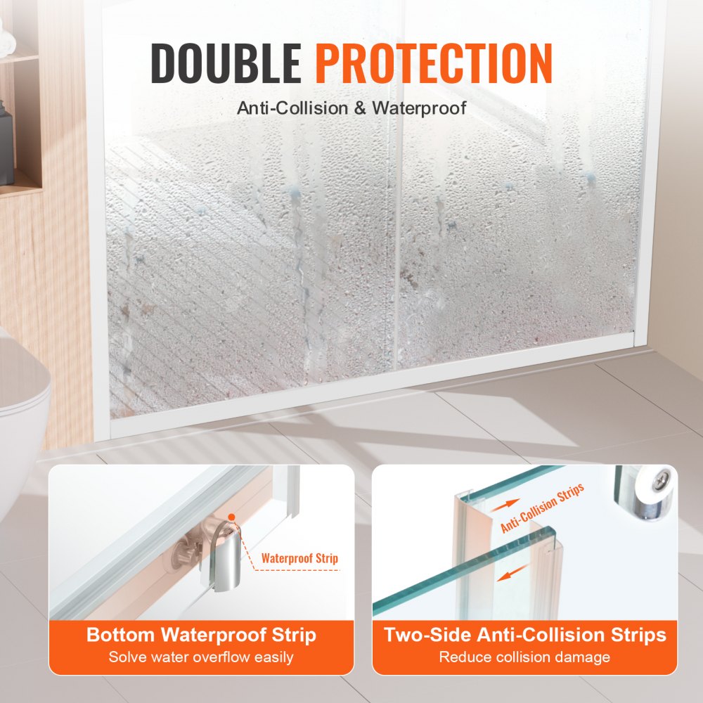 CNH-EC-S721A CH - 57.7-59" Semi-Frameless Sliding Shower Door with Tempered Glass