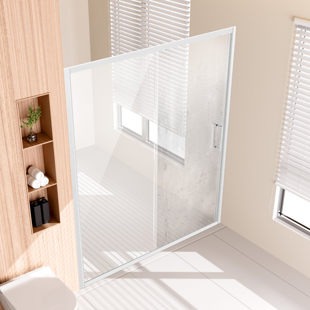 CNH-EC-S721A CH - 57.7-59" Semi-Frameless Sliding Shower Door with Tempered Glass