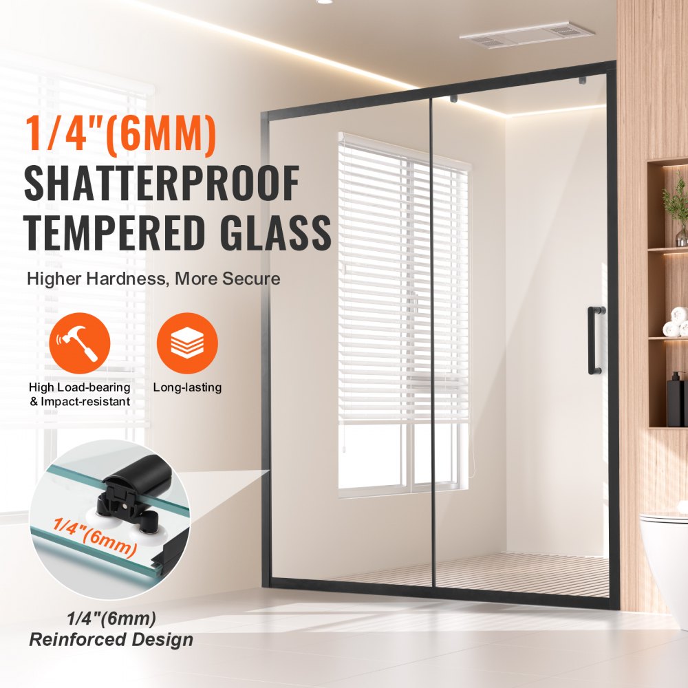 CNH-EC-S721A MB - 57.7-59" Semi-Frameless Shower Door with Tempered Glass
