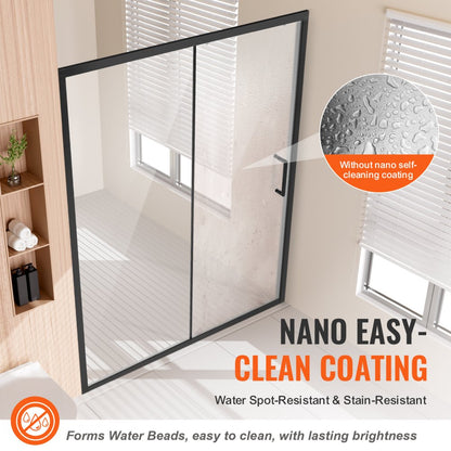 CNH-EC-S721A MB - 57.7-59" Semi-Frameless Shower Door with Tempered Glass