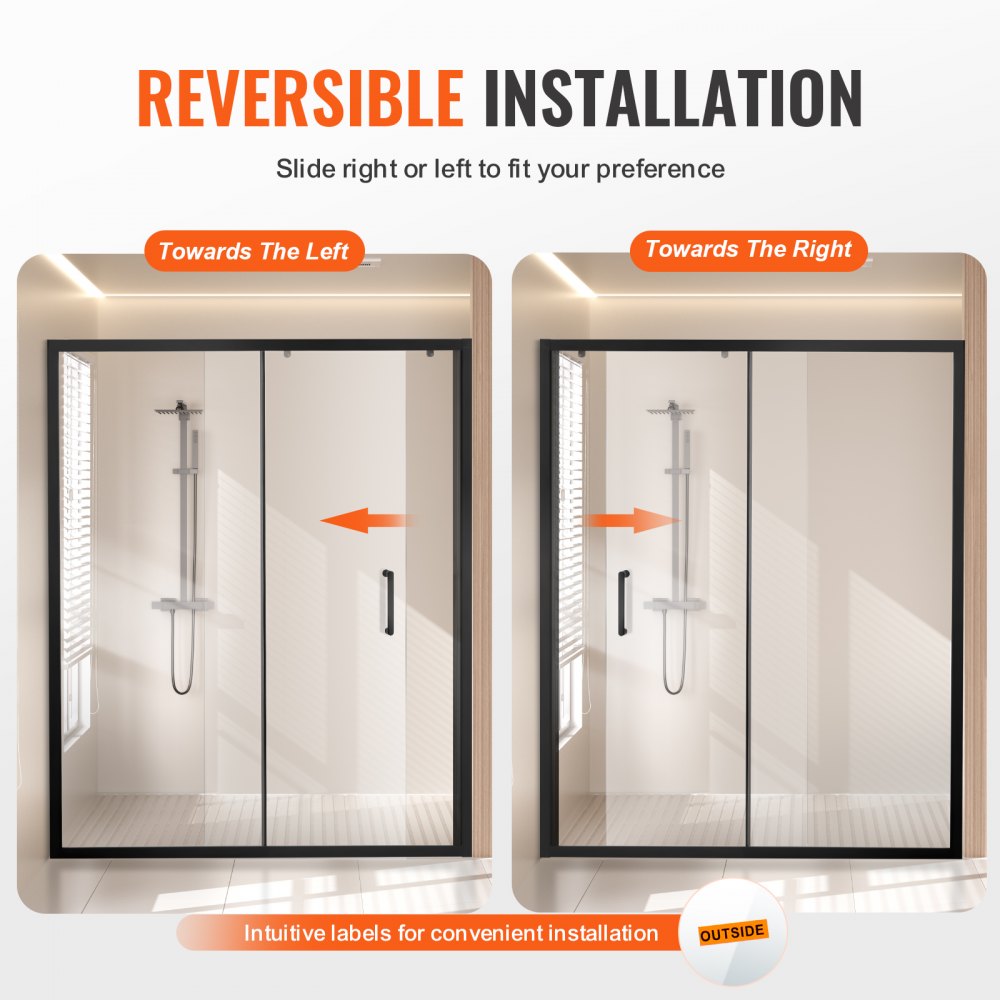 CNH-EC-S721A MB - 57.7-59" Semi-Frameless Shower Door with Tempered Glass