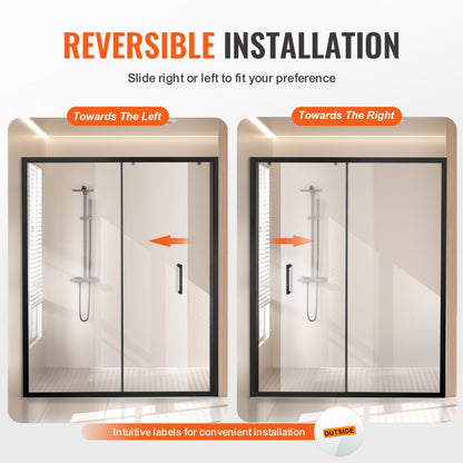 CNH-EC-S721A MB - 57.7-59" Semi-Frameless Shower Door with Tempered Glass