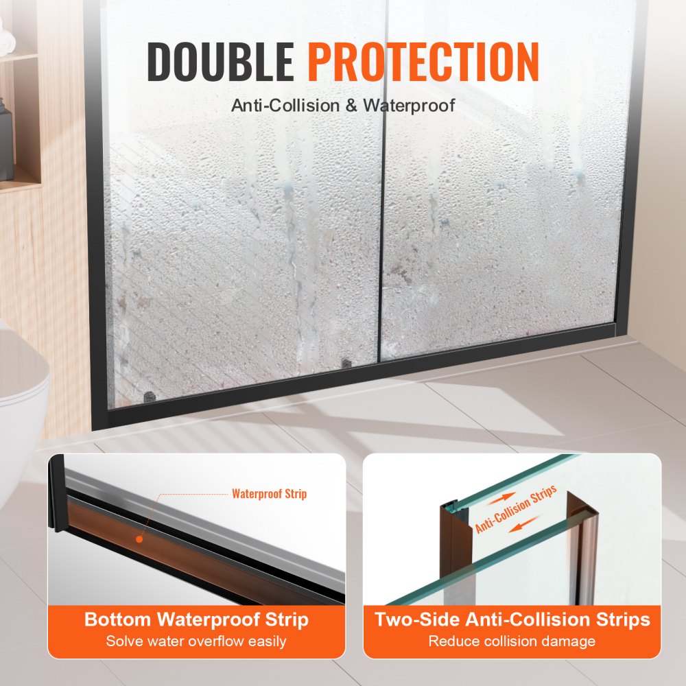 CNH-EC-S721A MB - 57.7-59" Semi-Frameless Shower Door with Tempered Glass