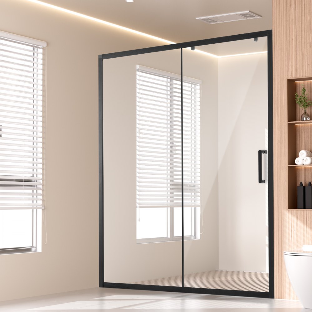 CNH-EC-S721A MB - 57.7-59" Semi-Frameless Shower Door with Tempered Glass