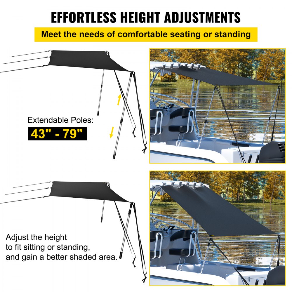 ZYTJ4X5 - Durable T-Top Boat Shade Kit, Adjustable 43" to 79"