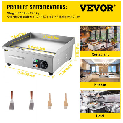 LD-450 - 18" Stainless Steel Electric Griddle with Temperature Control