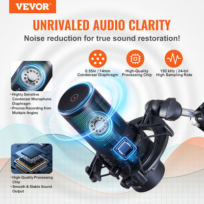 AK-V5 - VEVOR USB Microphone with RGB Lights & Noise Reduction