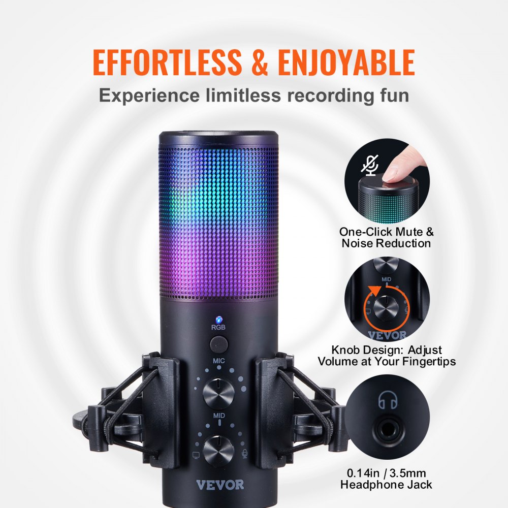 AK-V5 - VEVOR USB Microphone with RGB Lights & Noise Reduction